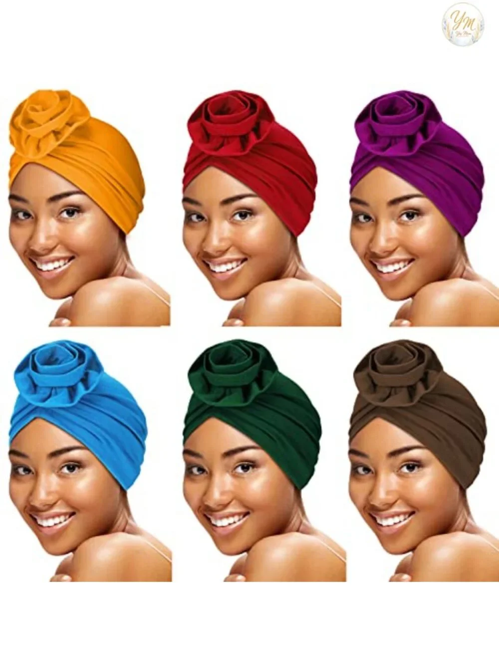 6 Pack Women Turban Headwraps African Print Pretied Knot Cotton Bonnet Hat for